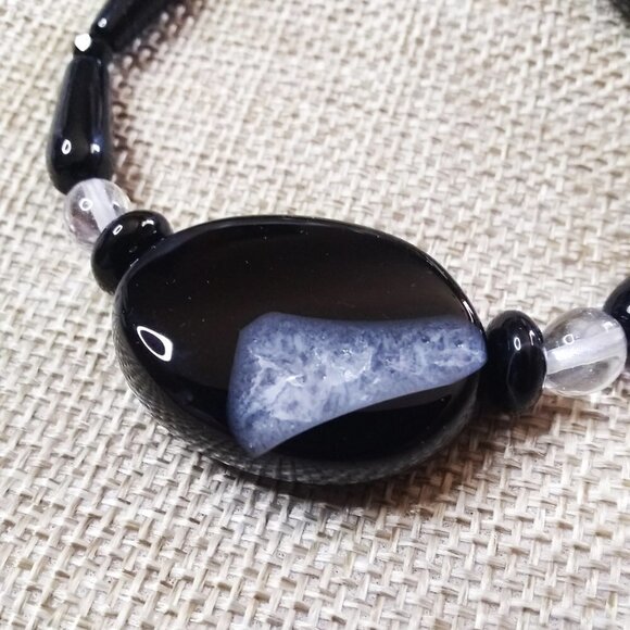 Massive Protection Bracelet: Black Agate + Quartz ~ Balance Energy & Chi Flow - Picture 3 of 11